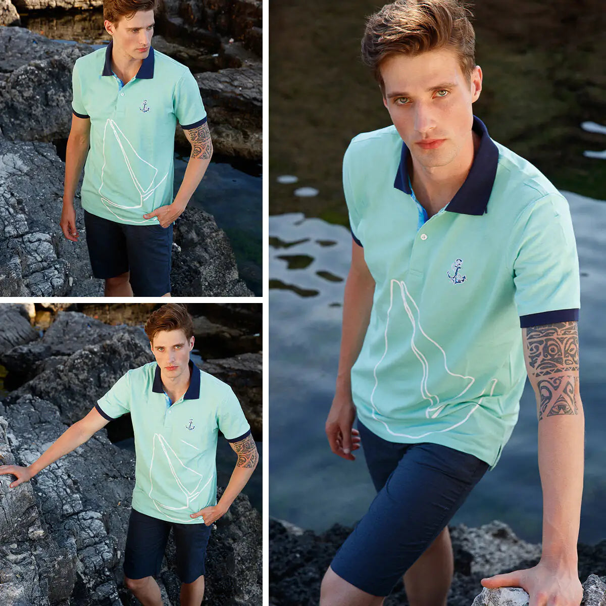 Anemoss Marine Mint Green Men's Polo Collar T-Shirt