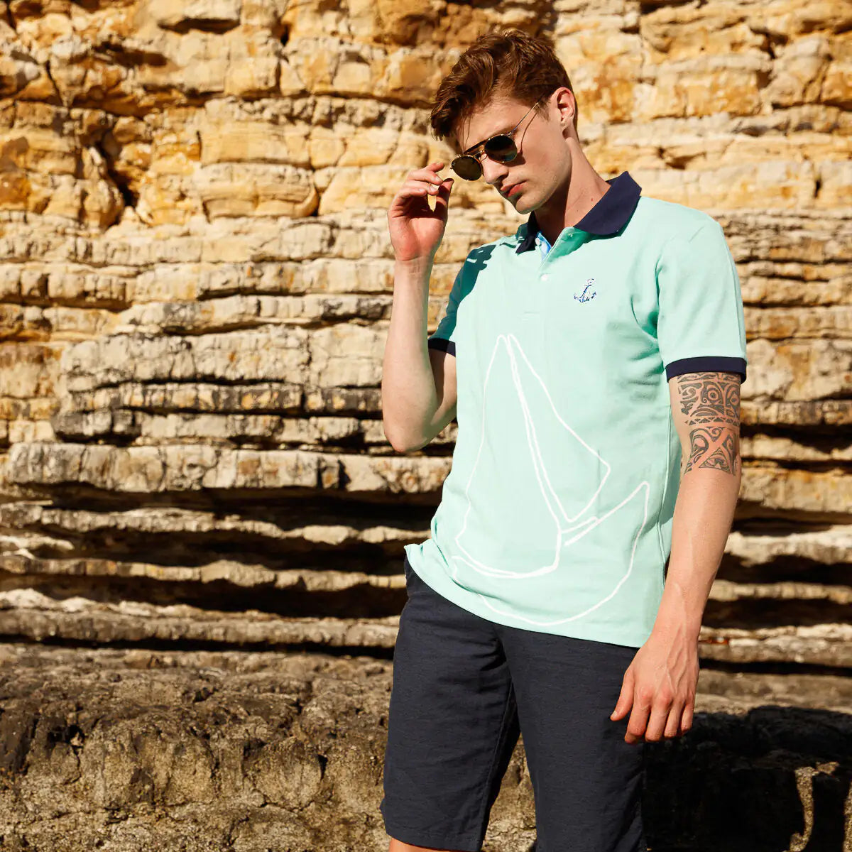 Anemoss Marine Mint Green Men's Polo Collar T-Shirt